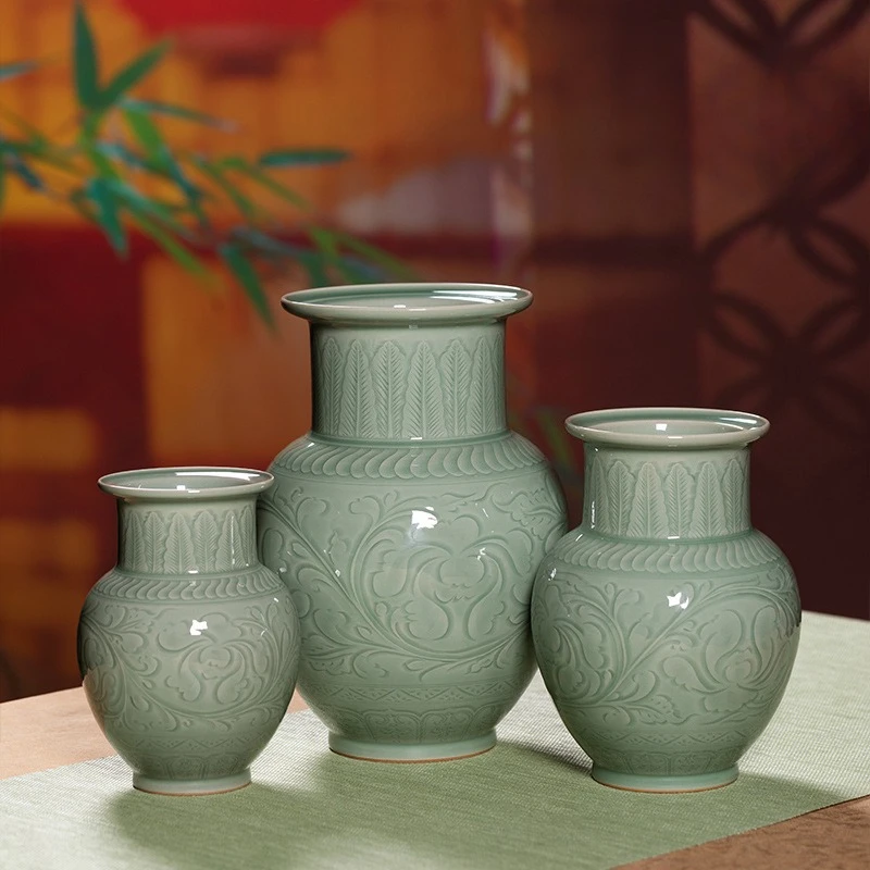 Vase handgefertigte High-End-Porzellanverzierung, Keramikblumenarrangement Vase im chinesischen Stil, große Wohnzimmer-Porzellanvase