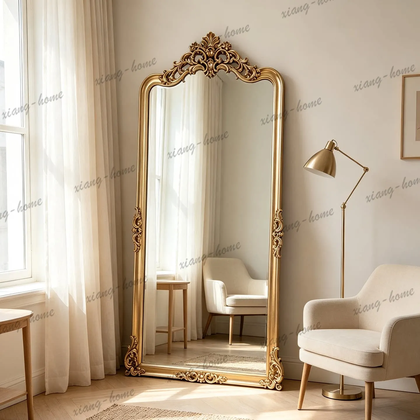 PG American retro full-length mirror home luxury living room carved French light luxury cloakroom fitting mirror