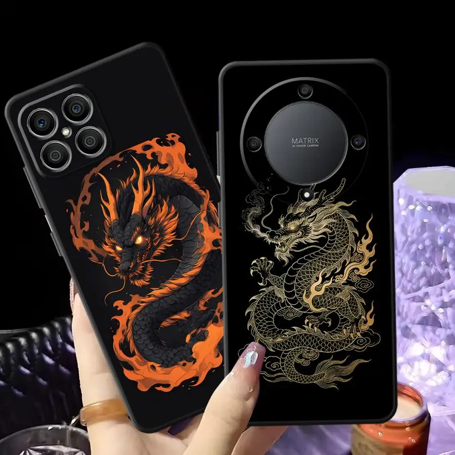 

Funda Phone Cover Case for Honor Magic5Lite 90 X7 X9a X5b 70 8X X8 200 400 Lite X6 Golden Fire Dragon