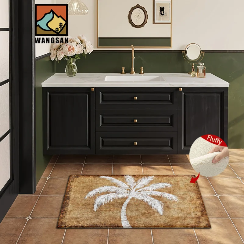 VIKAMA Palm Tree Pattern Doormat Soft Plush Bedroom Kitchen Bathroom Rug Non-Slip Entryway Mat Home Decor
