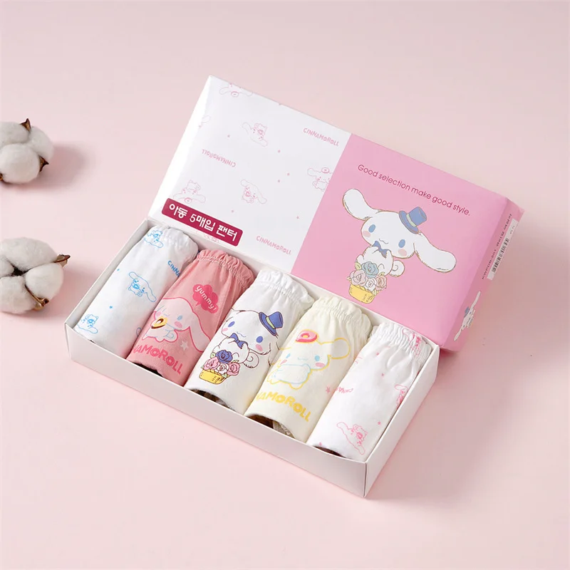 5Pieces/Box Kids Girls Panties Lovely Cinnamoroll Kuromi Children Triangle Underwear Soft Cotton Boxed Briefs For Girls