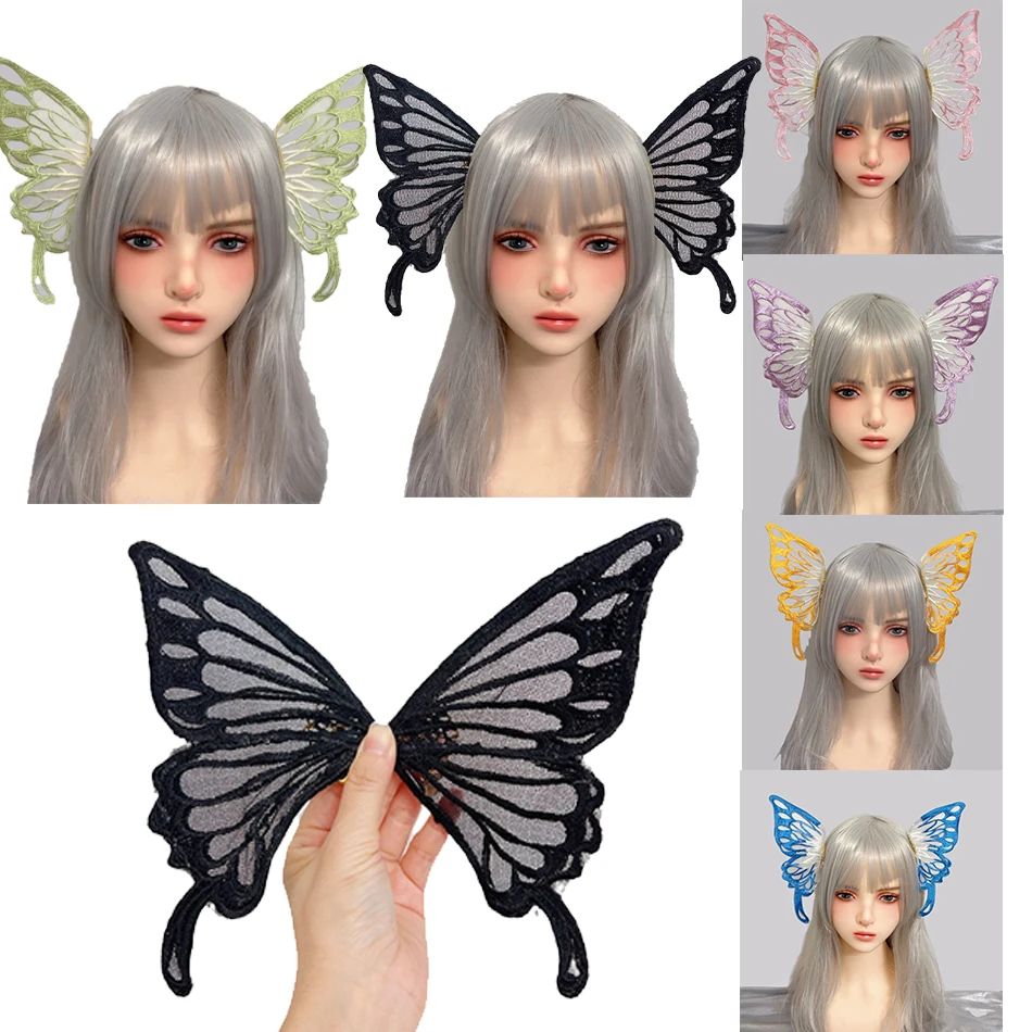 

Fairy Ears Black and White Two-color Concave Butterfly Wing Edge Clip Exaggerated Versatile Lolita Elf Lace Hair Accessories