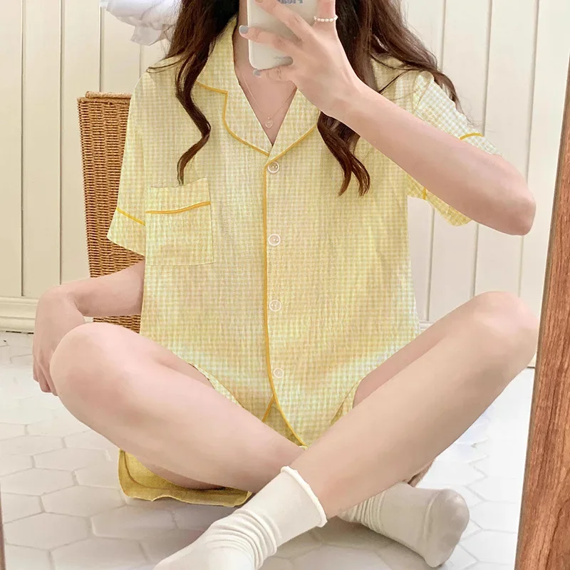 Sleepwear Women's Clothing Suits Summer Thin Korea Home Simple Soft Cozy Casual Breathable Slim Loose Airy Stylish Sweet Cute