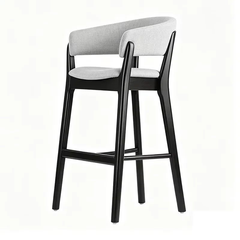 Custom Fabric Bar Stool Curved Solid Wood Frame High Density Foam Seat Semi Circular Backrest Chair for Kitchen Hotel Lounge