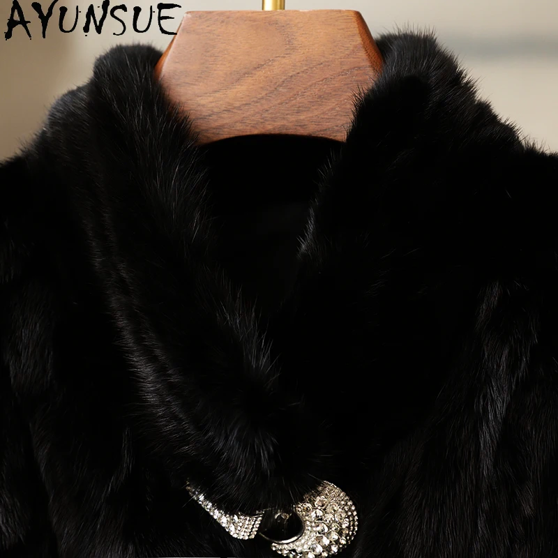 AYUNSUE Mink Fur Vest for Woman 2025 New Black Vest Woman Coat Winter Autumn Clothes Luxury Clothing for Woman Manteau Femme