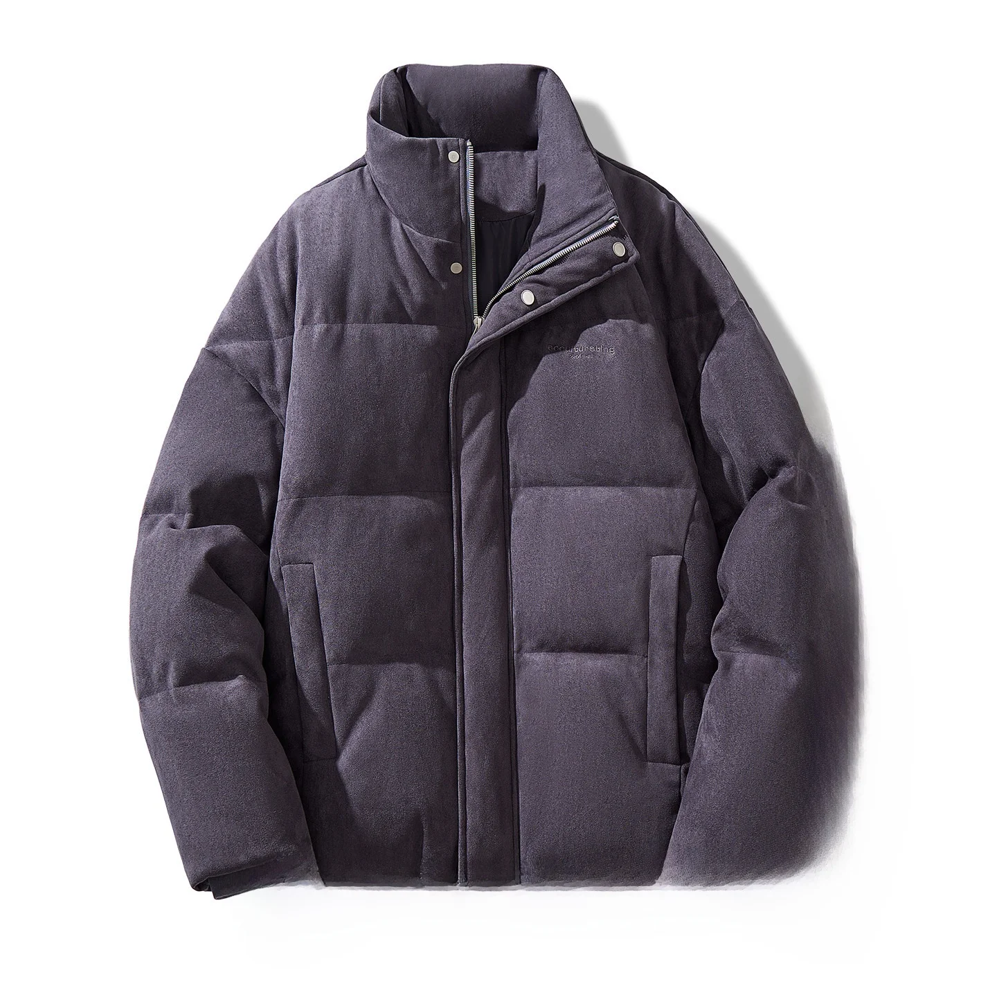 

Мужская зимняя куртка-пуховик в стиле ретро с вышивкой, воротником-стойкой, из замши, модная повседневная одежда премиум-класса