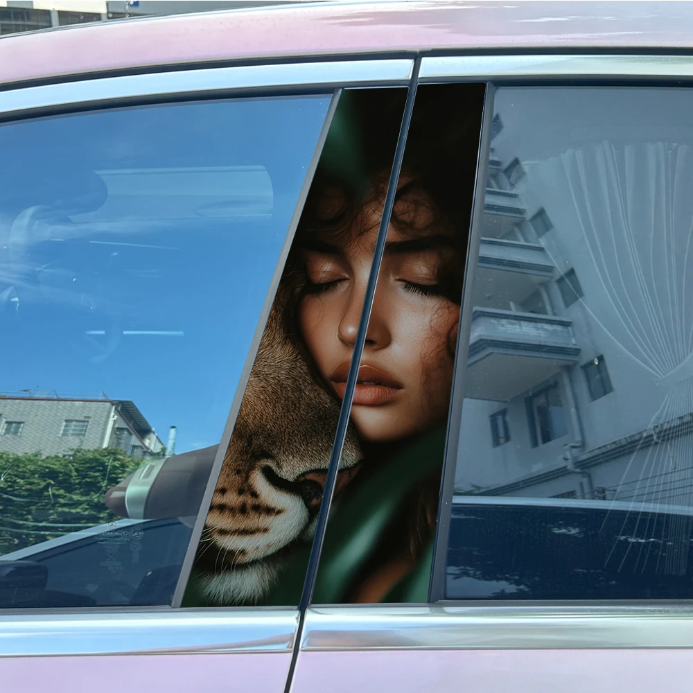 

2pcs Animal Lion Tiger Wolf Car Center Pillar Sticker B-Pillar Protective Film Decoration Decals