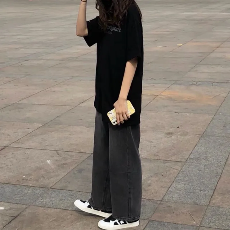 High Waist Wide Leg Jeans Women's Spring Autumn Trendy Straight Cut Student Girls Japanese Style Small Size High Street Long ...