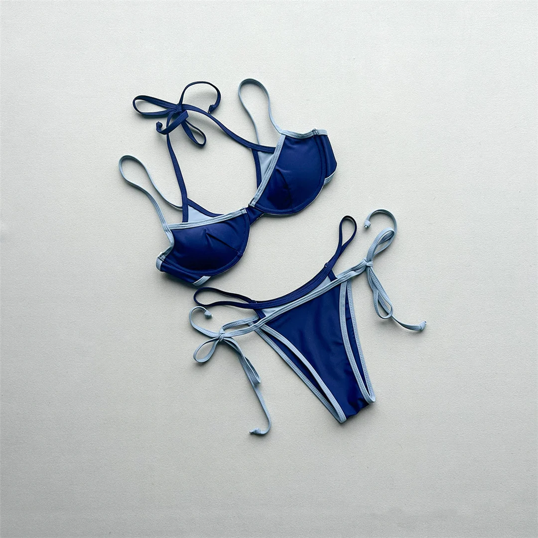 Halterneck-Bikini, zweiteiliger Badeanzug für Damen, mit Bügel, mit Trägern, Badebekleidung, Badeanzug, Modell V8173 – Detail 4