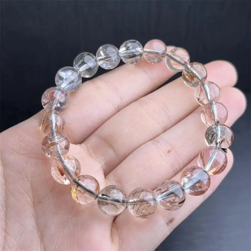 

10MM Natural Black Super Seven Quartz Bracelet Handmade Women Healing Gemstone Crystal Strand Lovers Girlfriend Jewelry 1PCS