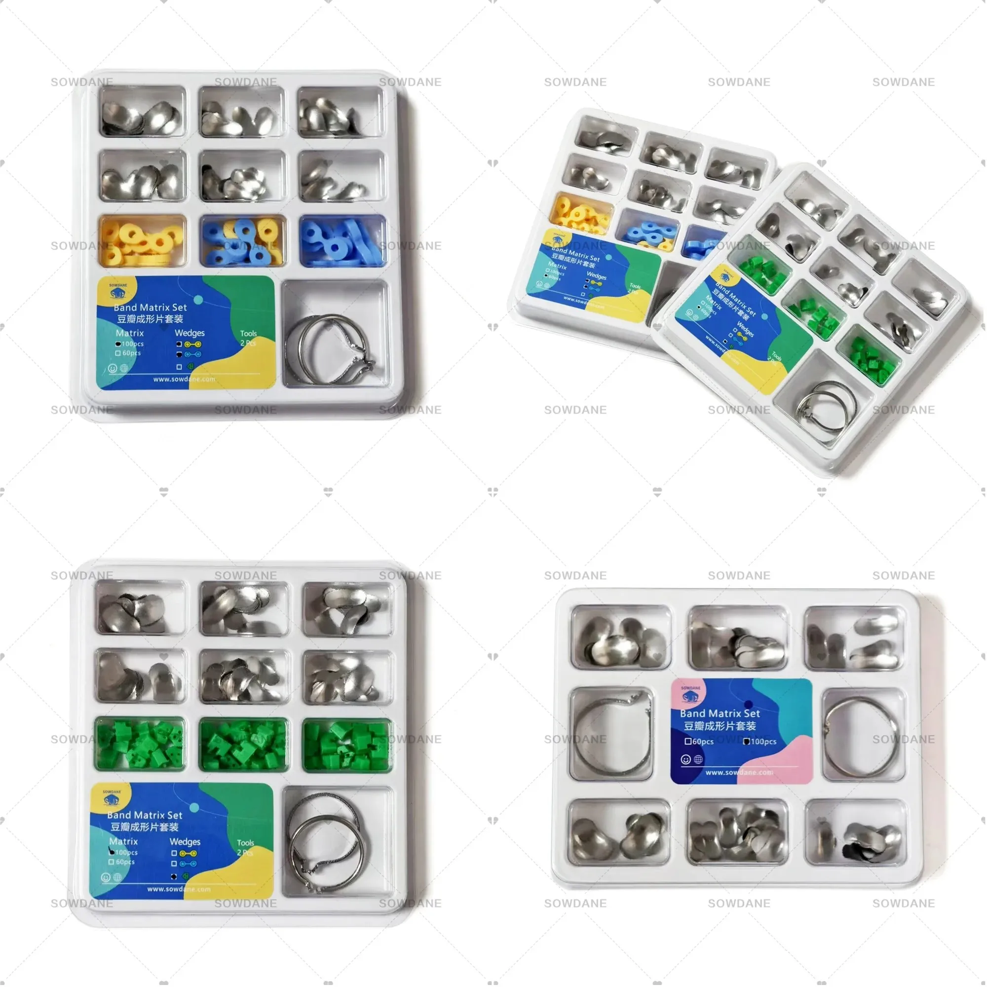 100Pc/Set Lab Matrix Bands Ortho Matrice Material Sectional Contoured Matrices with Elastic Rubber Wedges Set