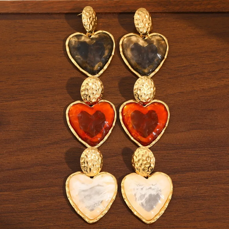 18 Gold Heart Earrings Hammered Ball Colorful Crystal Charm Water Proof Colorfast Vintage Statement Jewelry Gift For Women