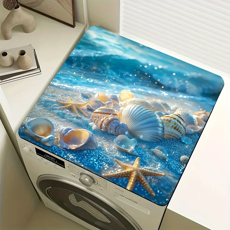 

1pc Washer Dryer Cover Protector Mat - Whimsical Beach-Themed Dish Drying Mat with Seashells & Starfish Design