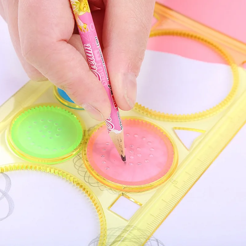 1Set Geometrische Liniaal Voor Studenten Wiskunde Tekenen Tekengereedschappen Leren Schilderen Kinderen Puzzelspeelgoed Spirograph Art Tool