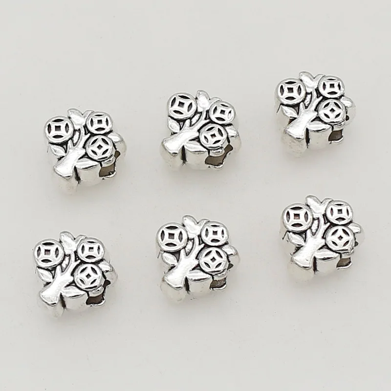 20pcs/Lot Chinese Coins Fortune Tree Metal Beads 12x11mm Be Rich Handmade Metal Bless Spacers Women Men DIY Jewelry Findings