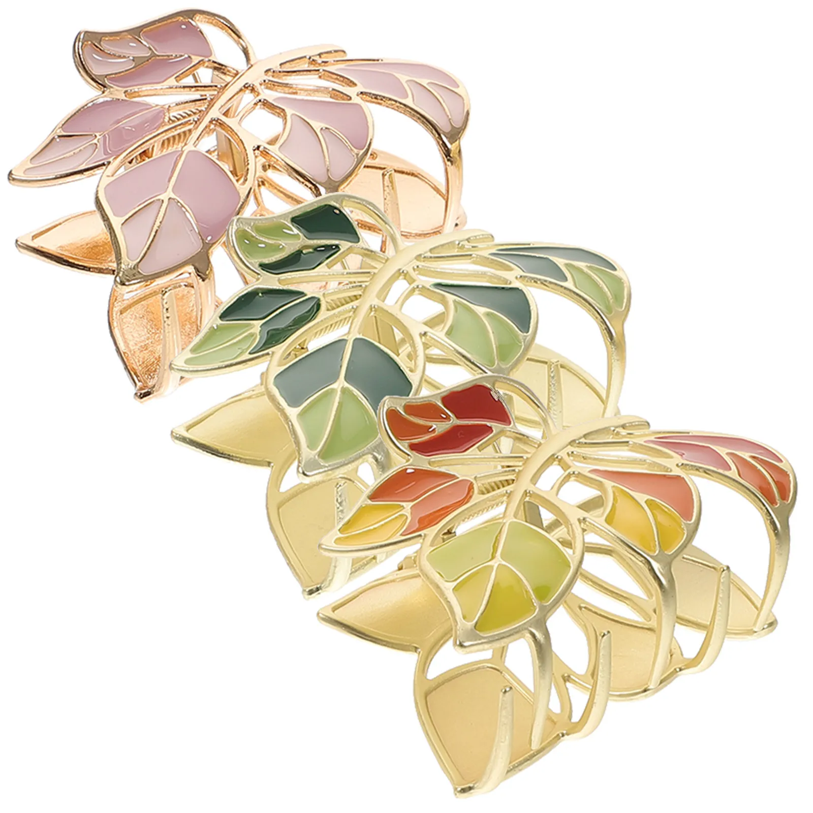 

3Pcs Premium Metal Hair Jaw Clips Leaves Pattern Comfortable No Pain Large Claw Hair Clamps for Women Daily Makeup Shower