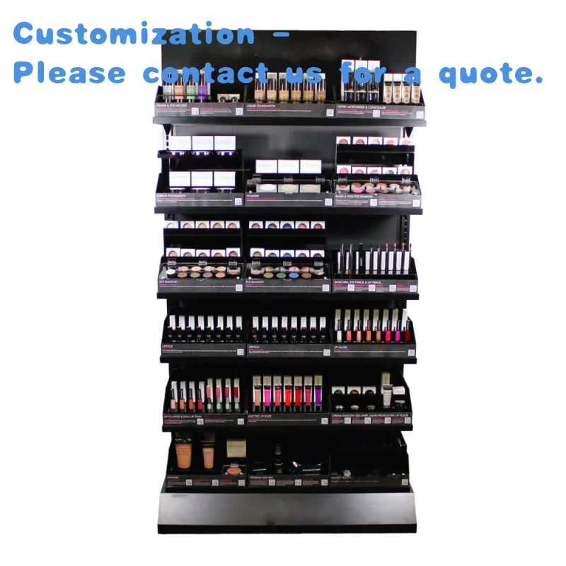 custom.Factory Customizable Multi Tier Black Cosmetic Display Rack Retail Makeup Products Showcase
