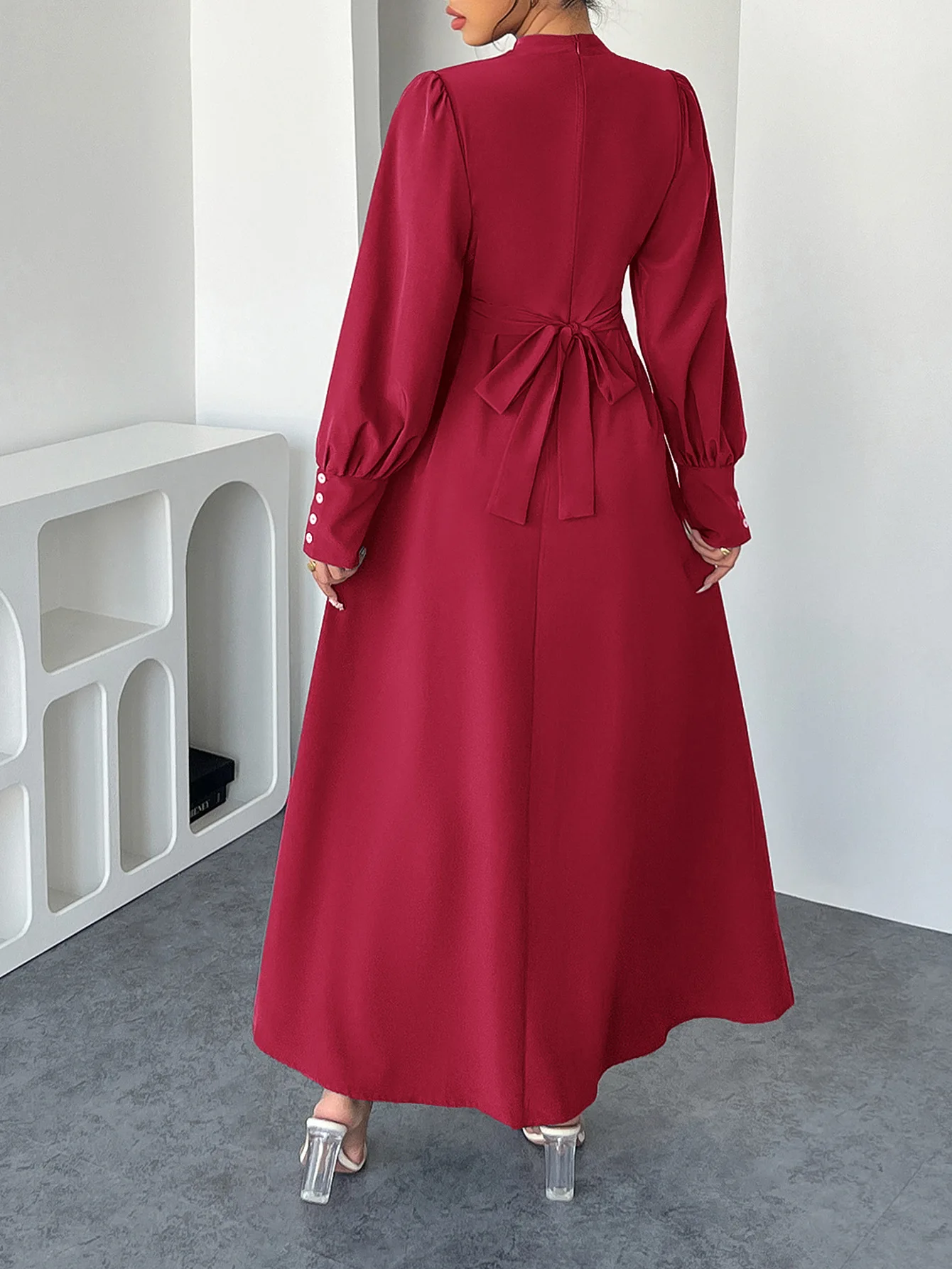 2025 verano A-Line manga larga Sexy vestido largo de cintura alta batas de fiesta vestido de vacaciones rojo para mujer vestido de novia Sexy de Color sólido