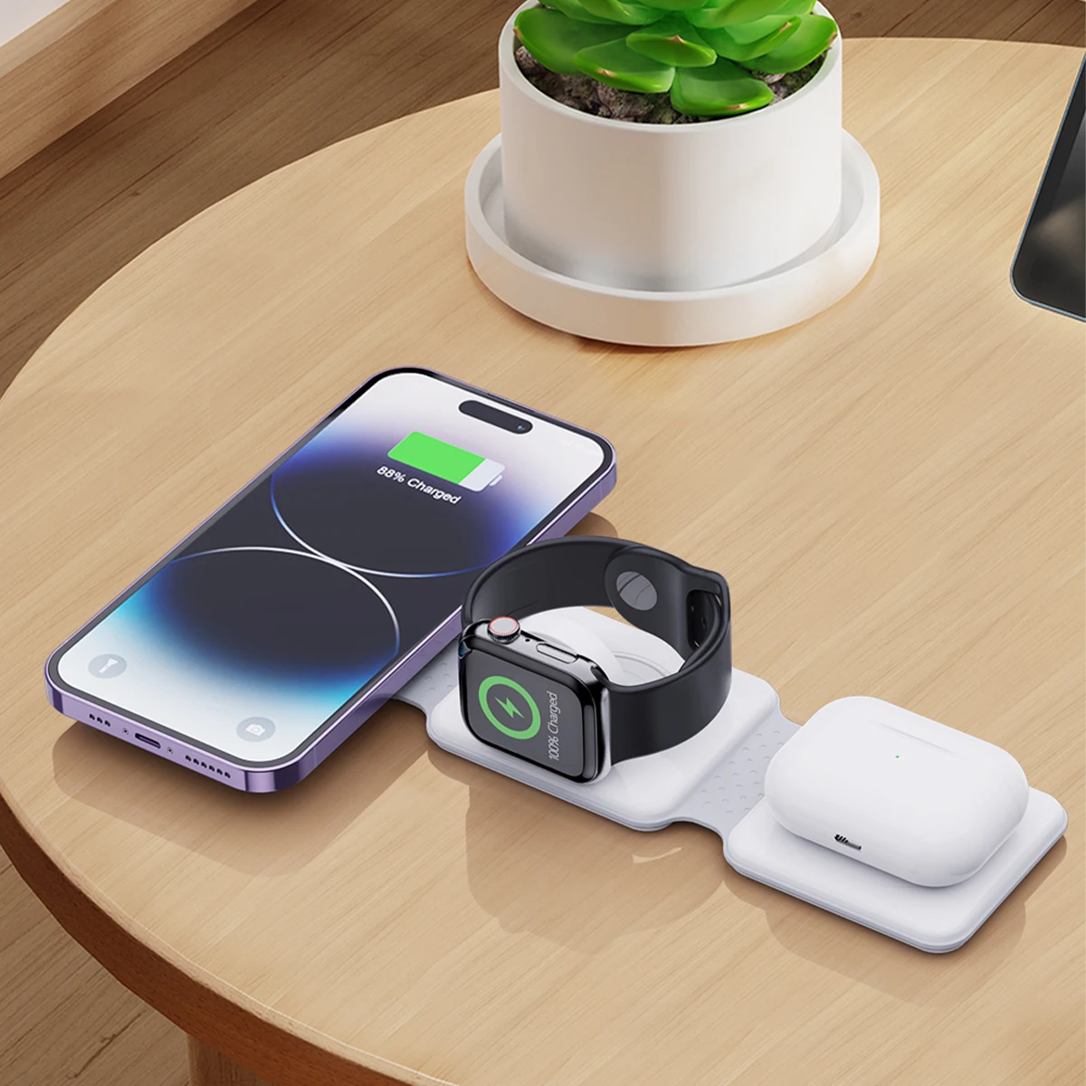 3 in 1 Foldable Fast Wireless Charger for iPhone 15/Pro/Max/Plus/14/13 Series, AirPods 3/2 Pro, Apple Watch/iWatch Trip Charger