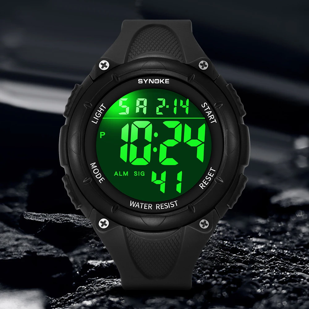 SYNOKE Watch Outdoor Sports Multifunctional Waterproof Shock Resistant Large Screen Display Luminous LED Digital Watch For Men