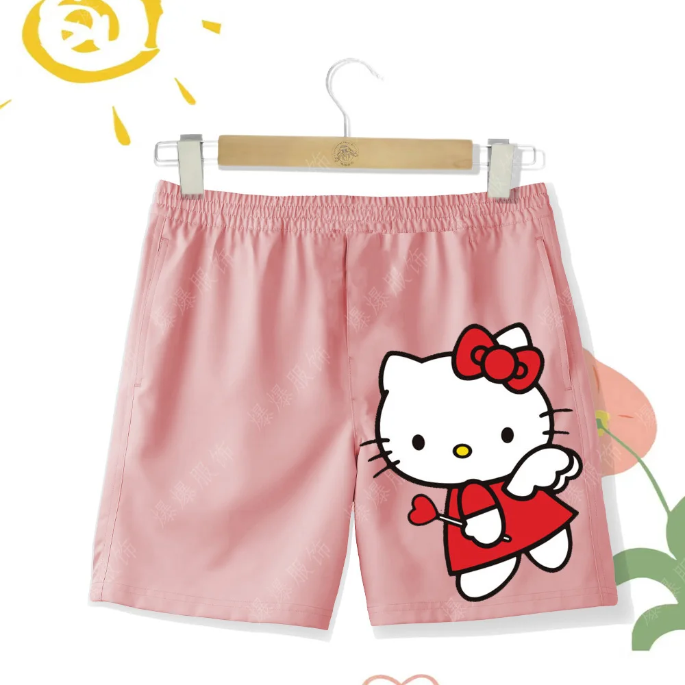 Children's Summer Beach Shorts Girl Cartoon Anime Print Hello Kitty Boys Leisure Entertainment Swimming Quick Dry Multi Color