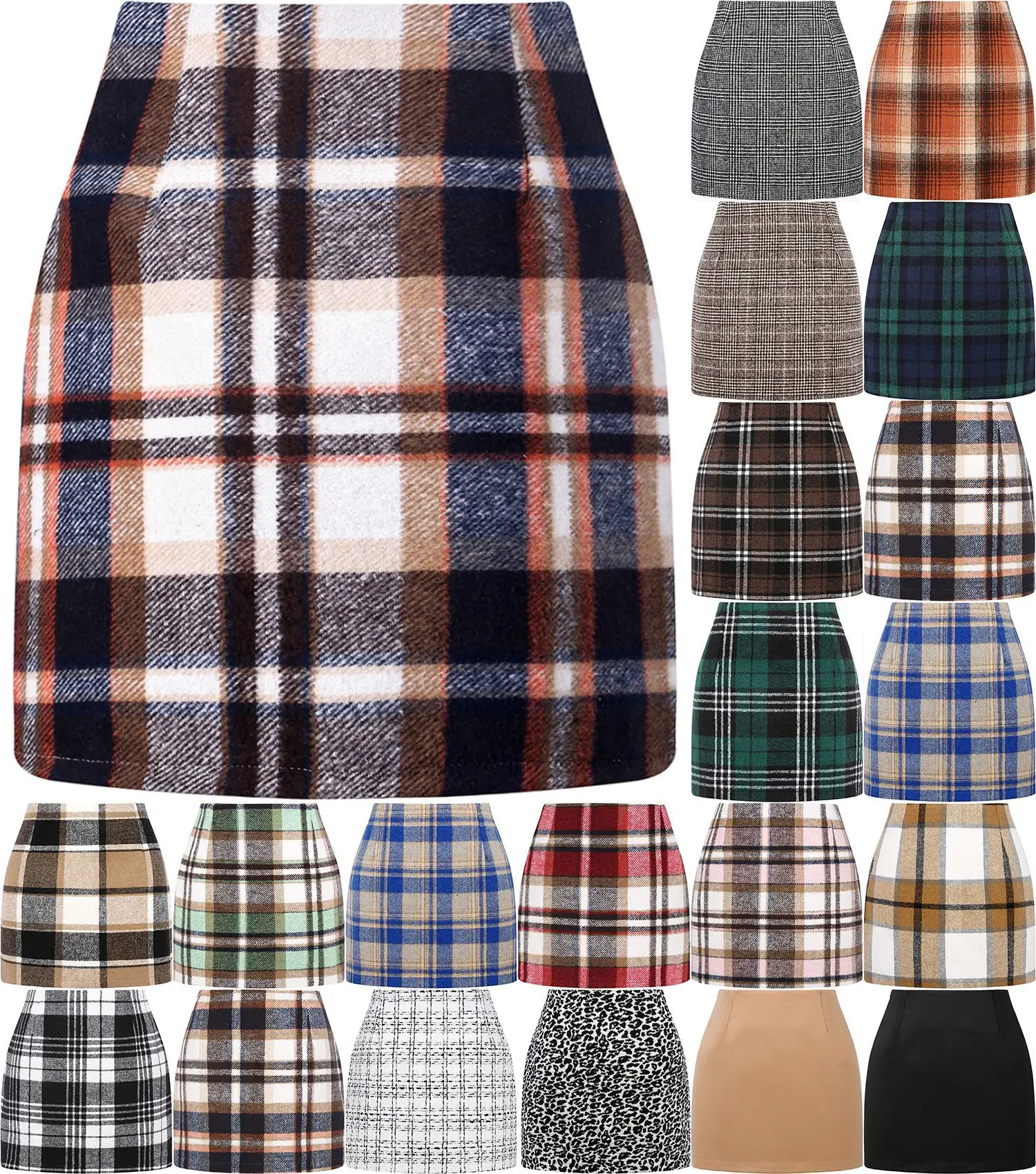  Sexy Tight Pencil Wool Mini Skirt 2023 Autumn New Hot Selling Fashion Street Commuter Women's High Waist Plaid Skirt