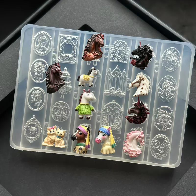 Equestrian Unicorn Rose Flower Window Pattern European Style Mold for Silicone Transparent Carving Vintage Design Horse Stamp