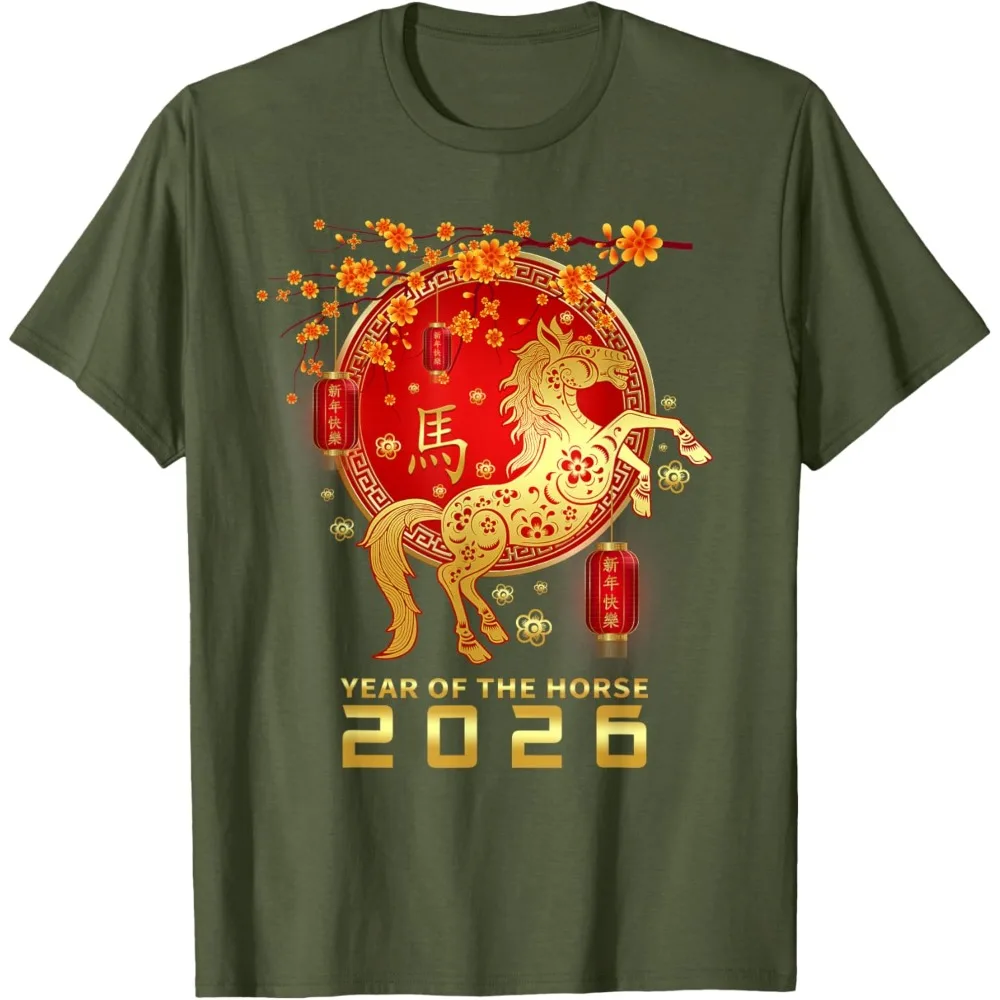 السنة الصينية الجديدة 2026 السنة القمرية الجديدة 2026 سنة الحصان تي شيرت ريترو الحصان تيز للجنسين الملابس Y2k اكسسوارات النساء المحملة #5