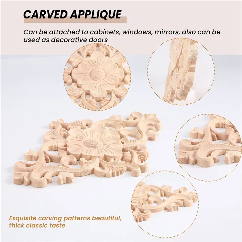 ¡Promoción! 21X15cm madera tallada sin pintar Onlay apliques muebles decoración del hogar, 2 piezas