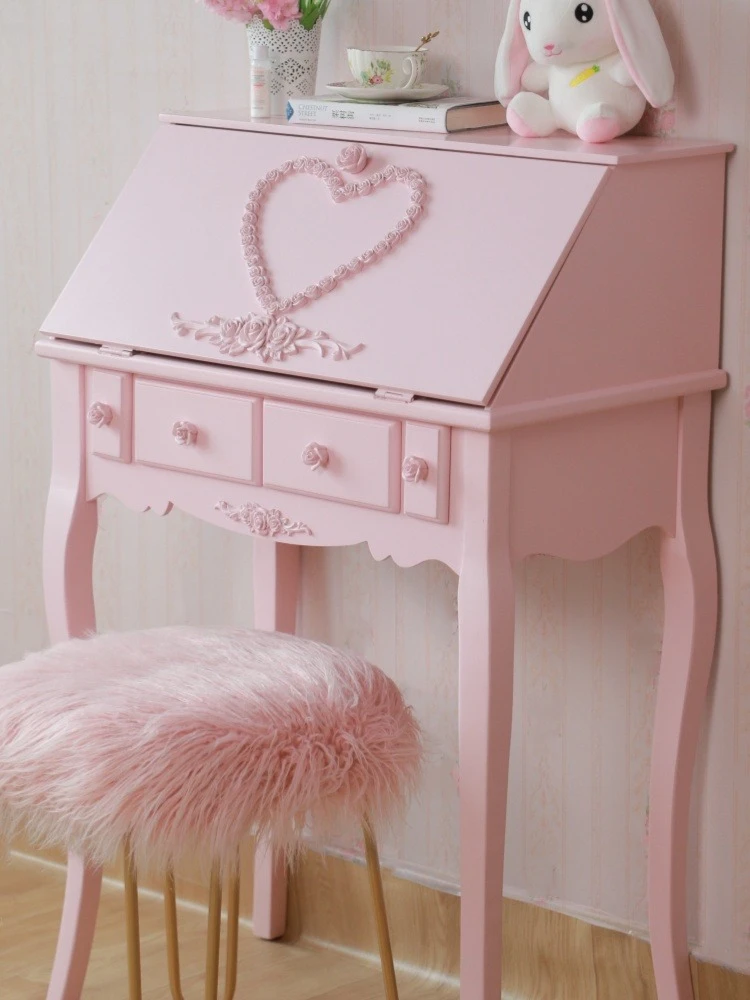 Light French carved princess dresser makeup table European girl heart dressing table bedside table small apartment makeup cabine