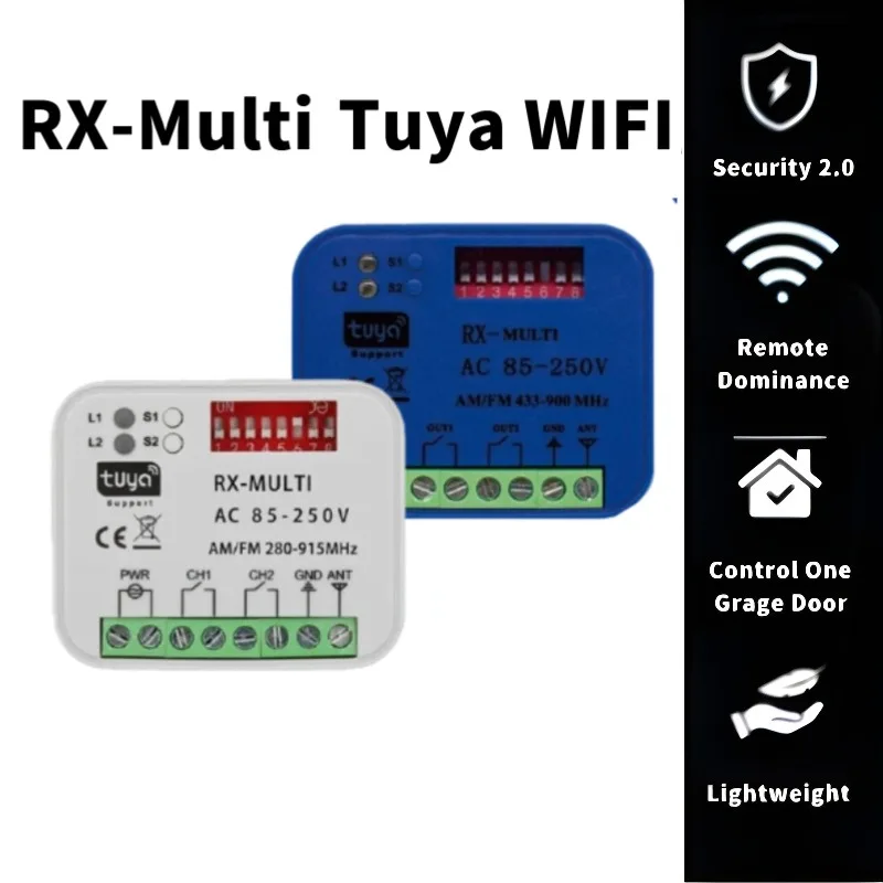 

RX-Multi280-915MHz 868mhz Tuya WIFI Garage Door Remote Receiver AC85-250V Plastic Rolling Code
