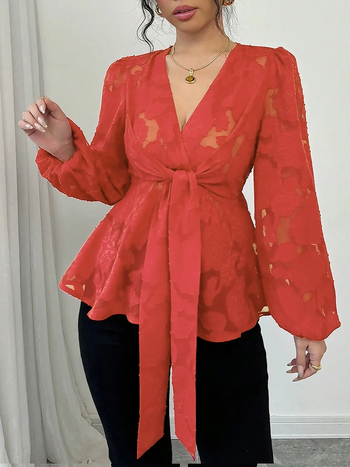 Autumn Winter Blouses 2025 Women's Mature Vibe Full Print Long Sleeve Round Neck Fitting Slim Casual Blouses