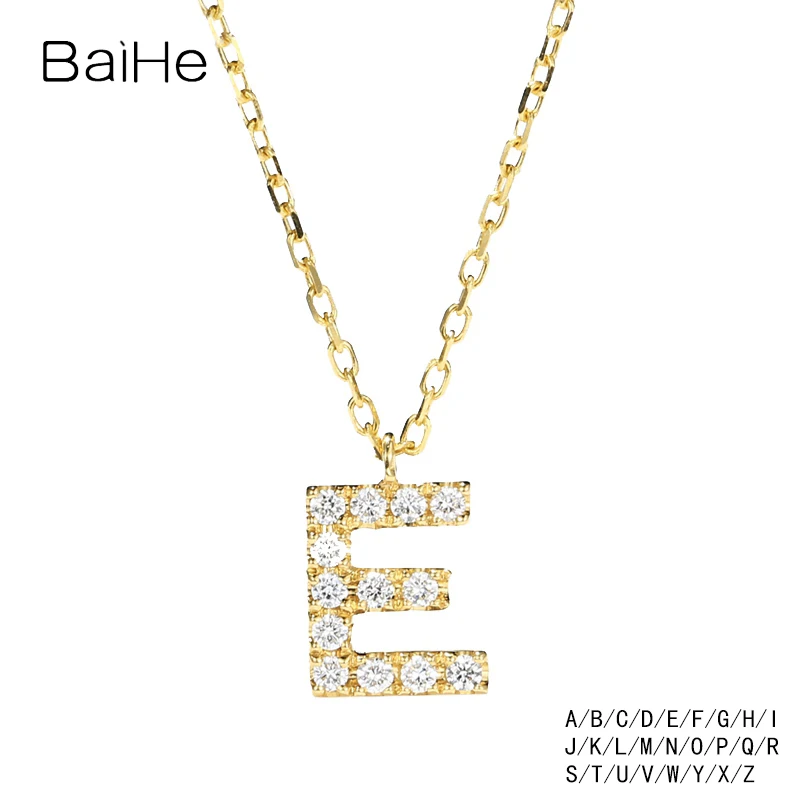 BAIHE Real Solid 18K Rose Gold 0.10ct H/SI Natural Diamond Letter Necklace Women Men Trendy Everyday Fine Jewelry Collar Letra