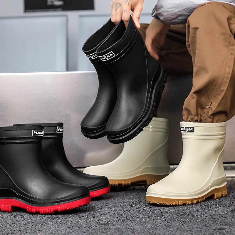 

New Men Rain Shoes Boots Waterproof Rubber Shoes for Fishing Husband Work Safety Man Mid-Tube Rain Boots Non-Slip Water Footwear