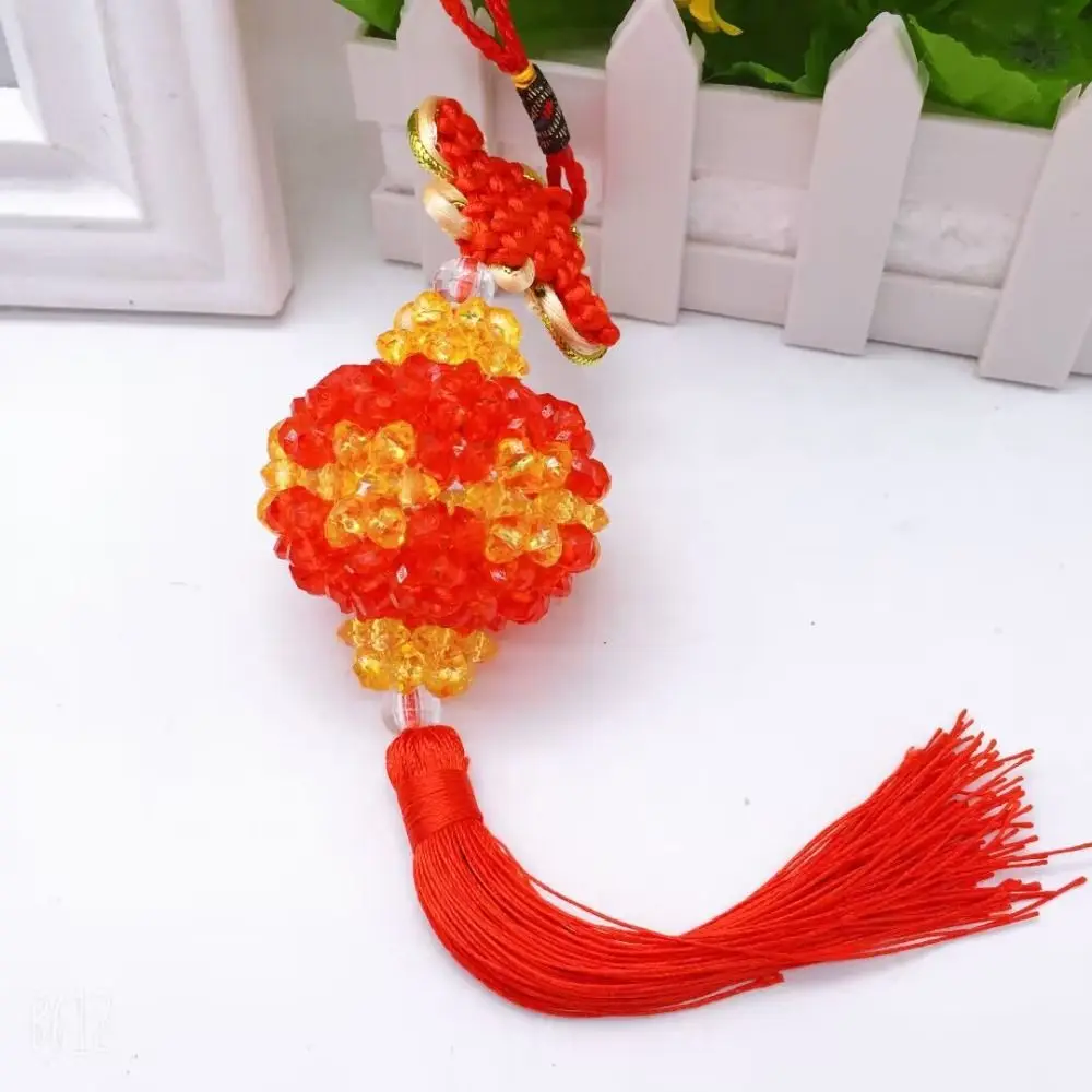 DIY Handmade Beaded Lantern Irregular Shape Imitation Crystal Chinese Knot Tassels Acrylic Chinese Style Finished Car Pendant