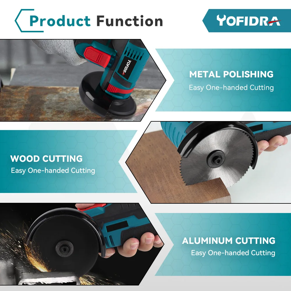 12V 500W Mini Angle Grinder 19500RPM Cordless Rechargeable Handheld Grinding Tool Polishing Grinding Cutting Machine Power Tools