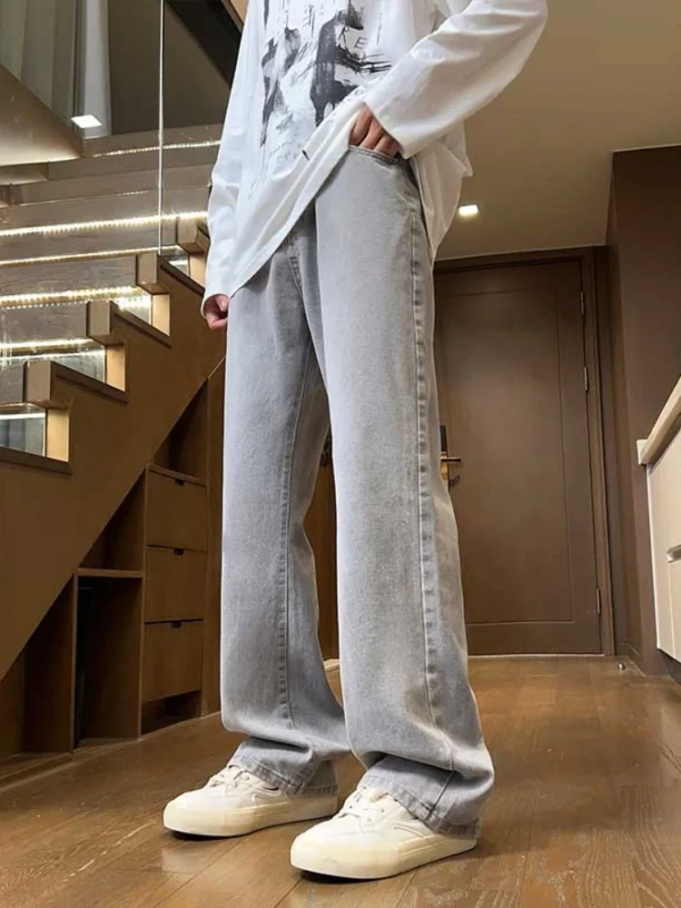 

American High Street Men's Summer Thin Retro Loose Wide Leg Jeans Straight Casual Pants Drapey Lightweight Classic Fit
