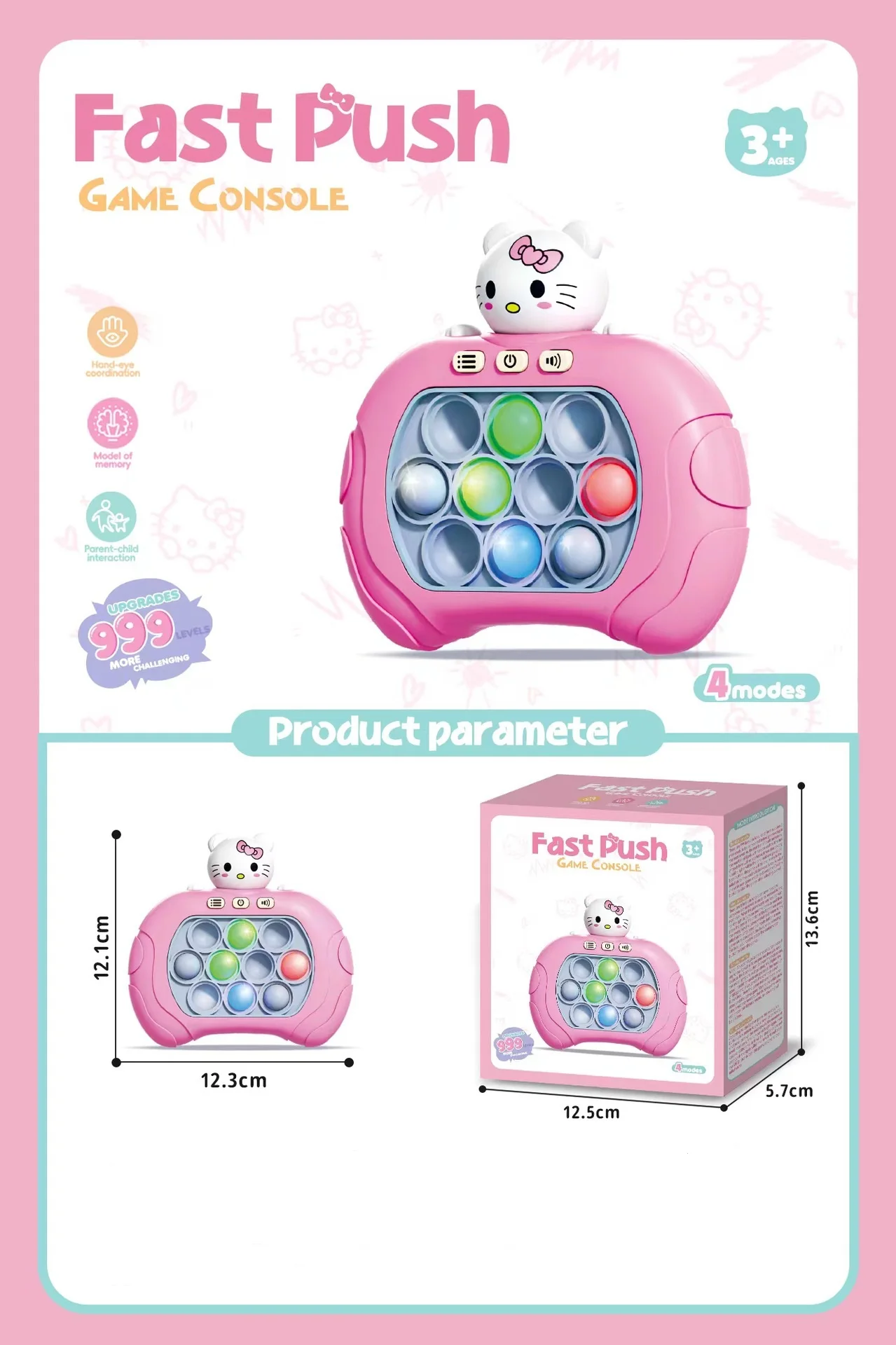 Sanrio Anime Toy Hello Kitty Cinnamoroll Kuromi Cartoon Quick Push Game Console Puzzle Press Toy Kawaii Children's Birthday Gift