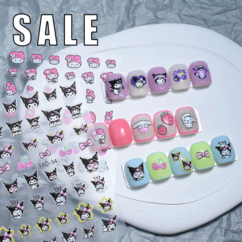 

Sales Promotion Sanrio Hello Kitty Embossed Nail Sticker Kawaii Cartoon My Melody Cinnamoroll Self-Adhesive Nail Art Stickers