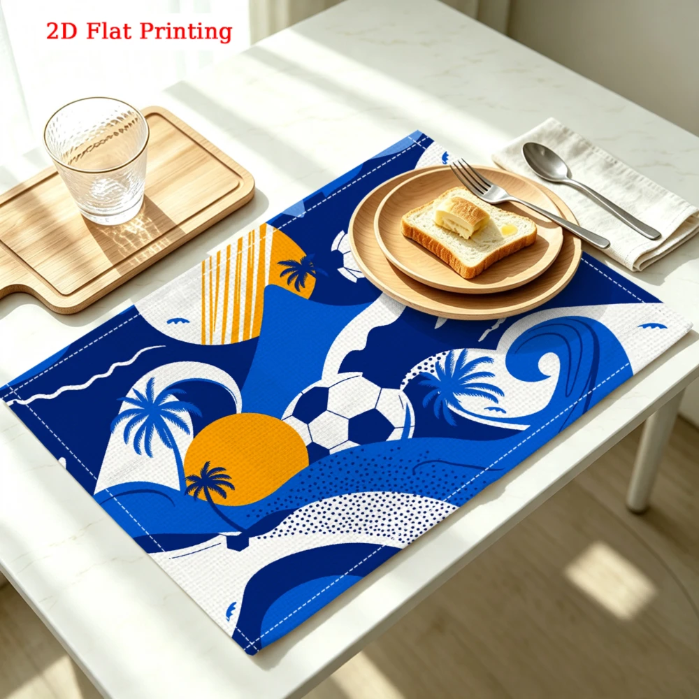 Tropical Soccer Waves Kitchen Placemat Tropical Soccer Waves Linen Pad Dish Coffee Cup Table Mat 1PC 30x40cm