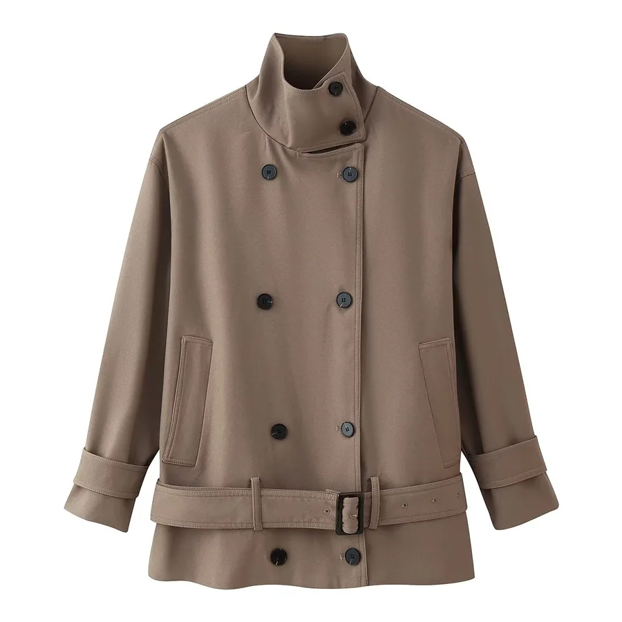 Withered European And American Style Versatile And Popular High Neck Jacket With Belt Woman Clothes