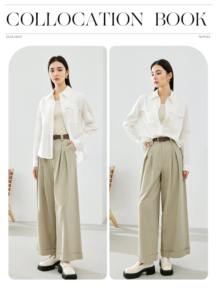 Vimly Spring White Shirt for Woman Lyocell Lapel Straight Loose Shirts & Blouses 2024 New Casual Simple Long Sleeve Top M5355