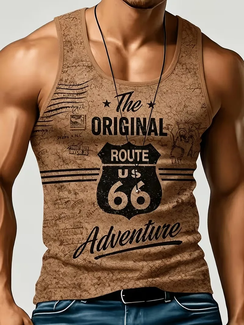 Retro 66 digital sports vest men's sports fitness running T-shirt summer fashion loose basketball suit quick drying men vest top