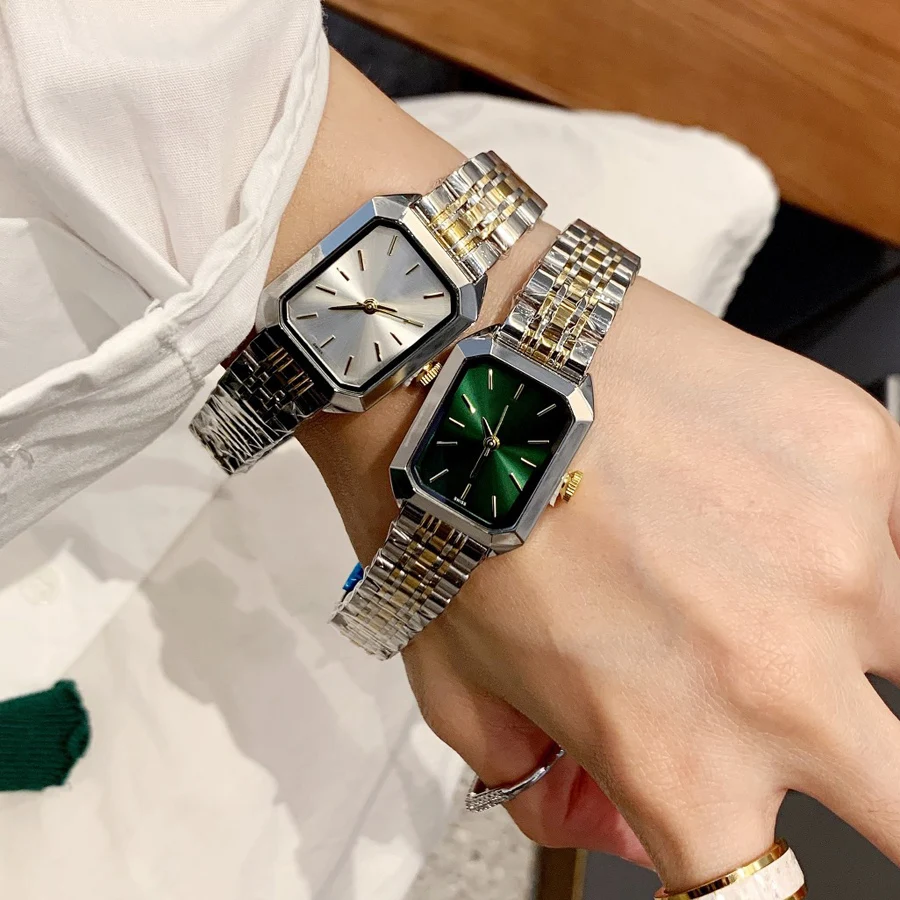 Fashion Brand Wrist Watches Women Girl Ladies Pretty 23mm Rectangle Style Dial Steel Metal Band Quartz Luxury Clock R211