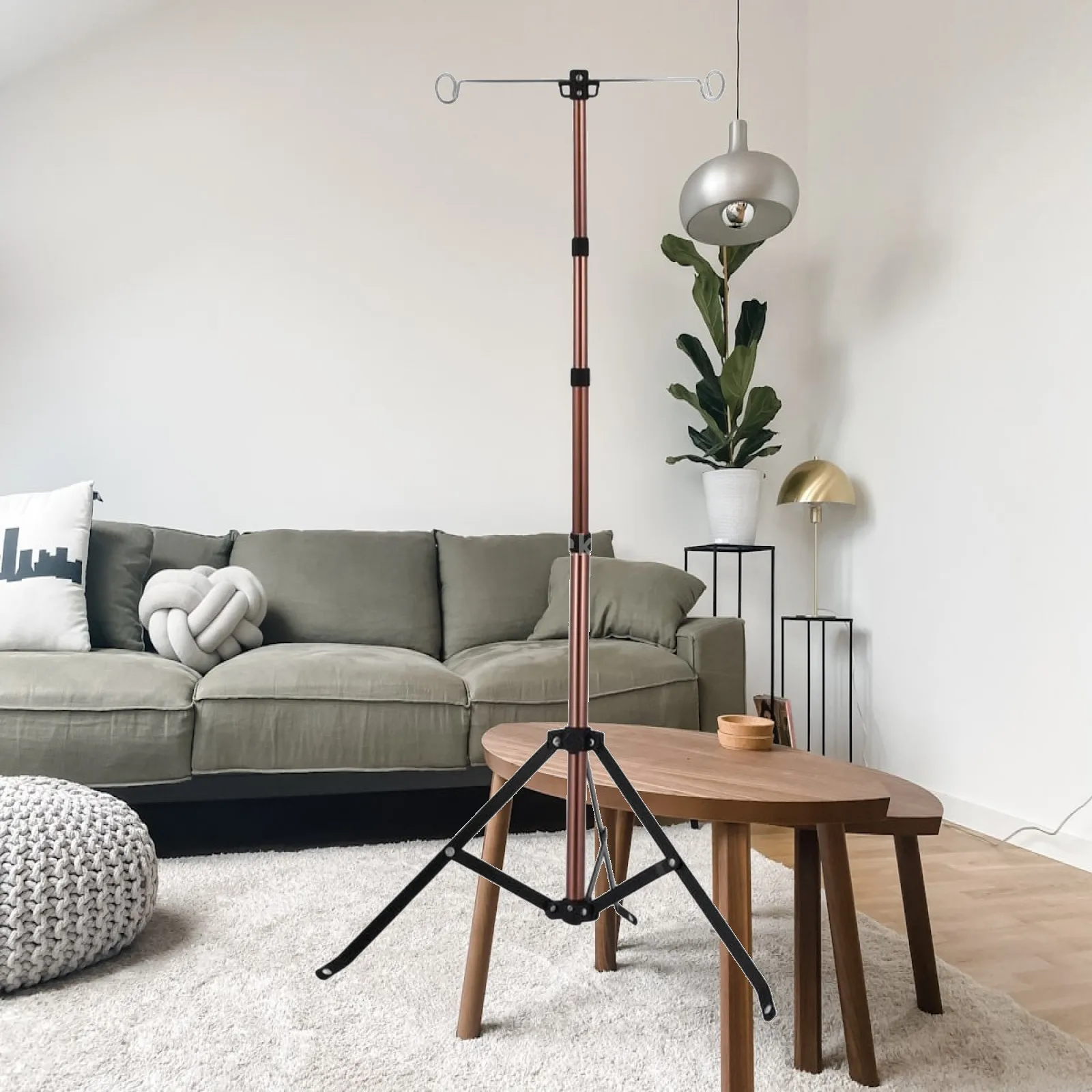 Versatile Outdoor Lamp Stand Adjustable Telescopic Tripod with Double Hooks for Emergency Camping