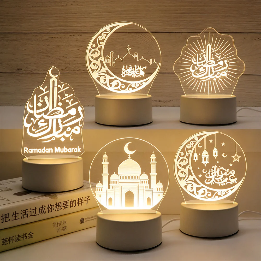 

3D акриловый USB-светильник «Замок и Луна» с LED-подсветкой, украшение для дома и спальни на праздники Ид Мубарак, Ид аль-Адха, Рамадан, для мусульманских праздников