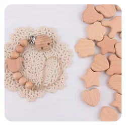 10Pcs Beech Wooden Beads Heart Star Shape Baby Teether Beads for DIY Necklace Pacifier Chain Crafts Jewelry Making