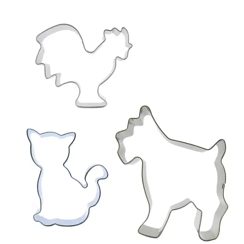 3 pcs Cartoon Dog Cat Chicken Stainless steel Cookie cutter biscuit embossing machine Chocolate Pastry Cake decorating tools