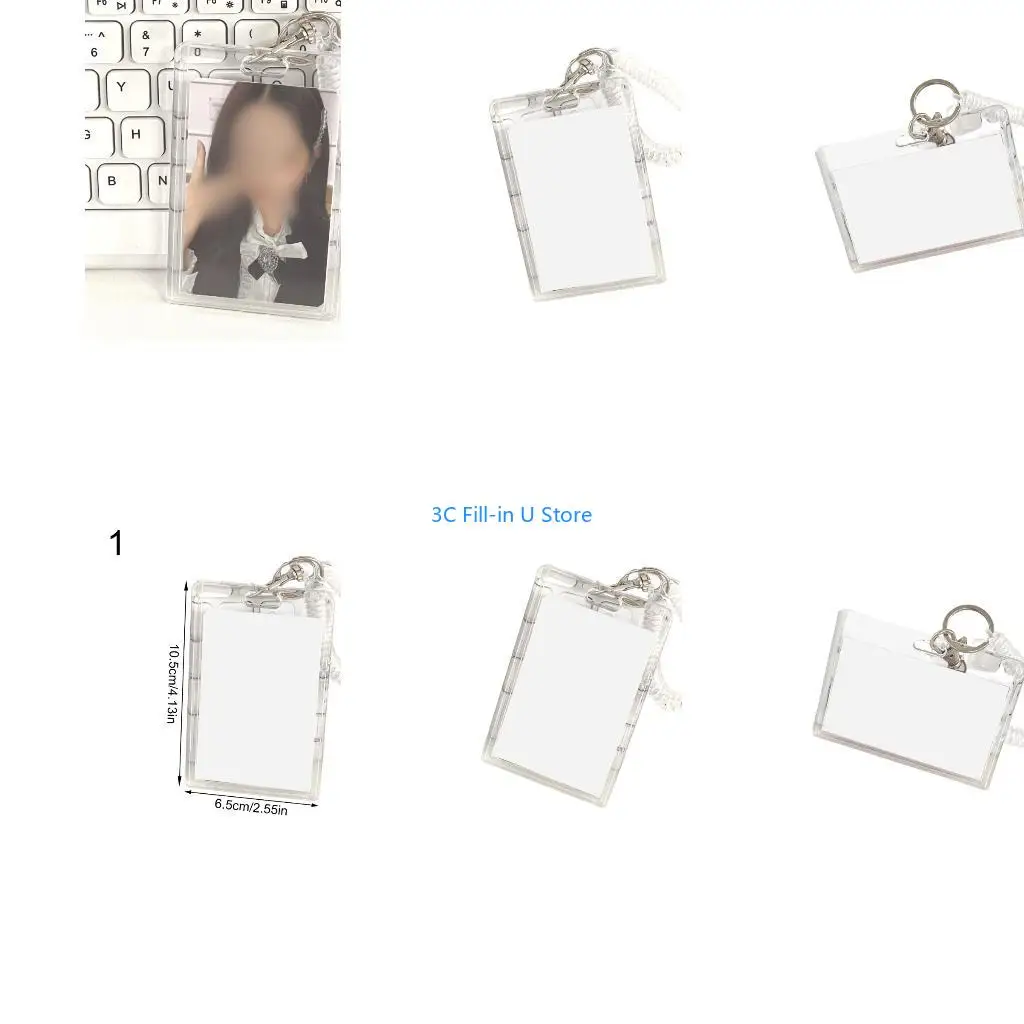 G8TA Clear Acrylic Badge Card Case With Spring Cord Keychain Clip Water Resistant Card Case Photocard Protector For Student