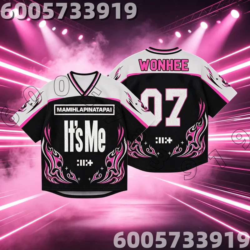 Football Jersey for Kpop Fans, Moisture Wicking Black White Pink Wonhee #07 Sports T-Shirt, Girl Group Concert Family Kids Tees